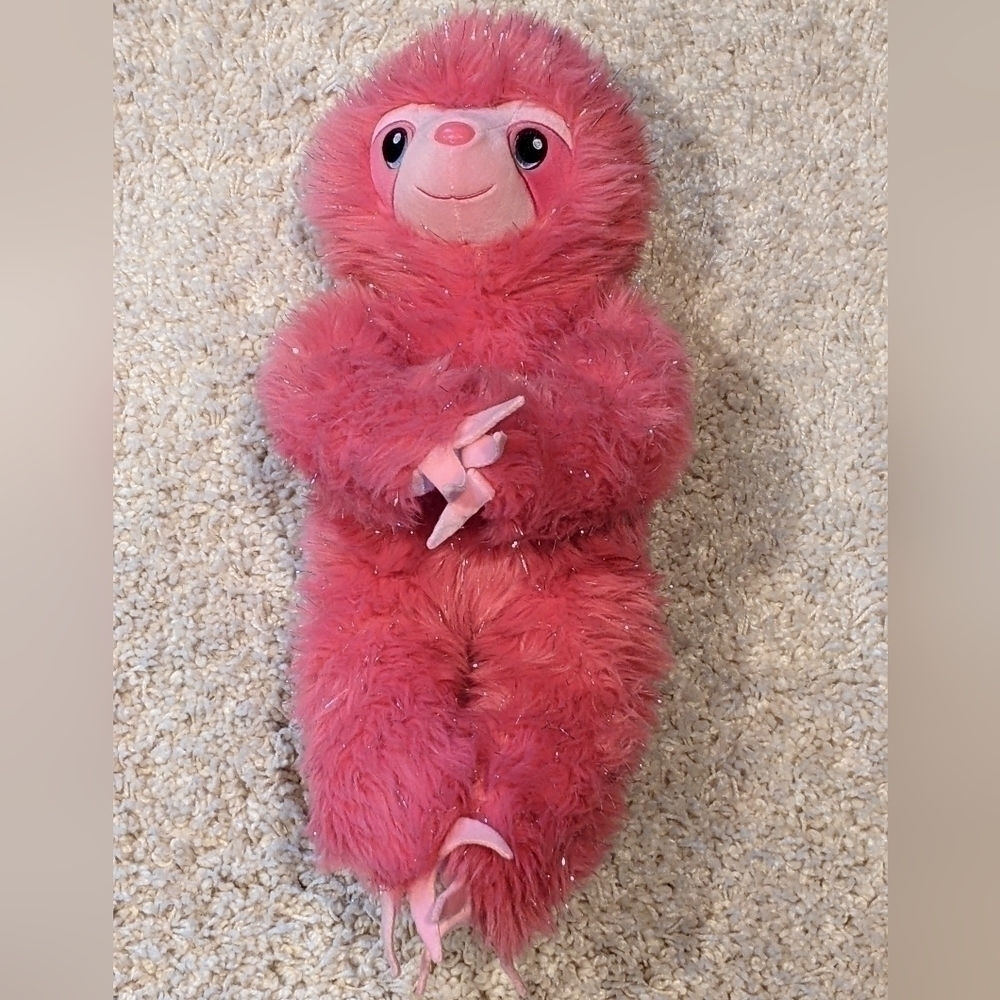 BUILD A BEAR Sloth Pink Sparkle Glitter Fuzzy Plush with Velcro Feet/Hands 18"